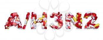 Royalty Free Clipart Image of Pills Spelling Out H3N2 