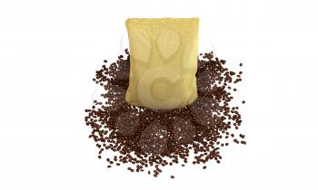 Royalty Free Clipart Image of Sacking Pack on Coffee Beans