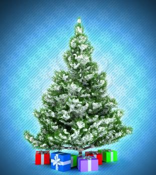 Royalty Free Clipart Image of a Christmas Tree and Presents