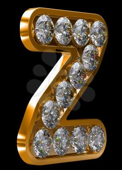Royalty Free Clipart Image of a Golden Letter Z Incrusted With Diamonds