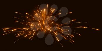 Celebration: festive orange fireworks at night over black