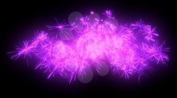 Celebration: lilac festive fireworks at night over black