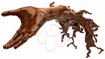 Chocolate: liquid hand shape isolated over white background