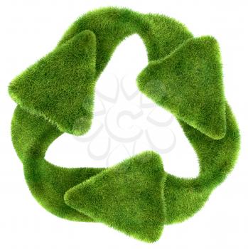 Ecological sustainability: green grass recycling symbol isolated on white
