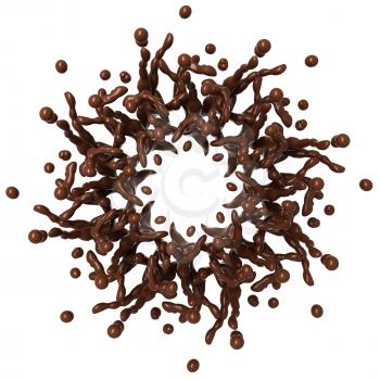 Liquid chocolate splash with drops isolated over white
