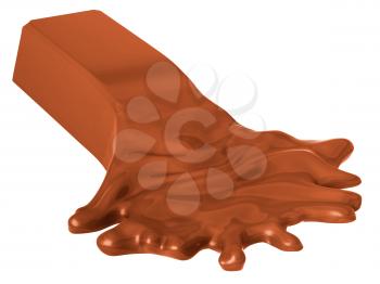 Molten chocolate bar isolated over white background