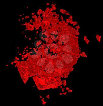 Red Broken Heart: unrequited love, death, disease or pain. Isolated on black