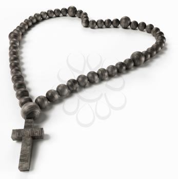 Religion and love: black chaplet or rosary beads over white