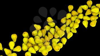 Ripe yellow pears flow isolated over black background