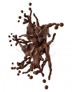 Splash: Liquid chocolate star shape with drops isolated over white