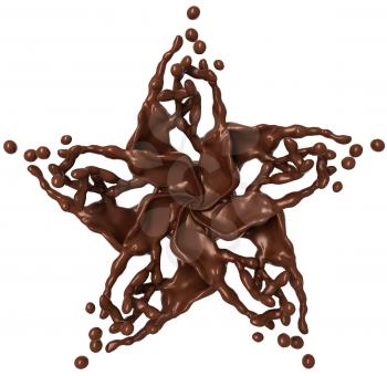 Splashing star: Liquid chocolate with drops isolated over white