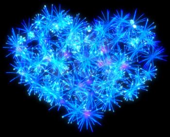Valentines Day blue Fireworks heart shape over black