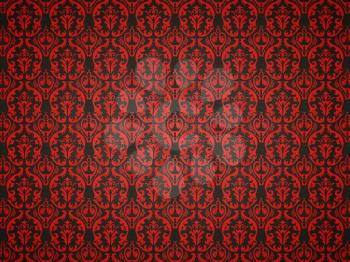 Alligator skin background with red victorian ornament. Useful as pattern