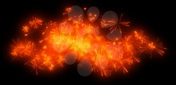 Holiday: orange festive fireworks at night over black