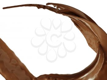 Hot chocolate flow or splash isolated over white background