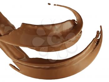 Hot drinks: chocolate or cocoa splash over white background
