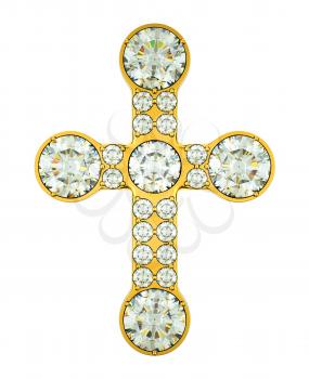 Jewelery: golden cross with diamonds isolated over white