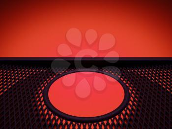 Meshy pattern and circle over red leather background. Large resolution