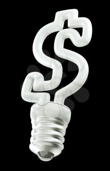 Revenue: Dollar ccurrency symbol light bulb isolated on black