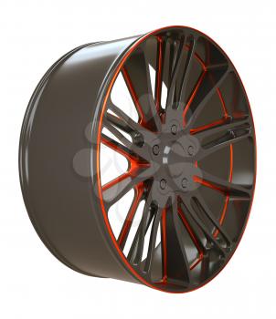 Vehicle Black and red disc or wheel isolated over white (custom rendered)