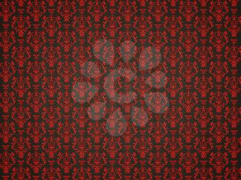 Mock croc background with red victorian ornament. Useful as luxury pettern