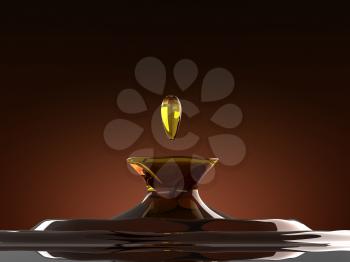 Alcoholic drink splash with droplet: cognac or whiskey. Large resolution