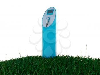 Charging station and meadow isolated on white. Ecology and environment