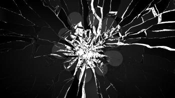 Demolishing: pieces of cubic shattered glass isolated on white
