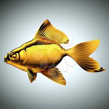 Goldfish made of gold over gray background