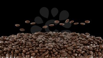Mixed roasted coffee beans on black background