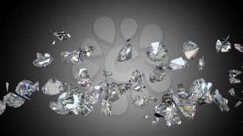 Broken and shattered diamonds or gemstones high resolution