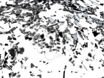 Sharp pieces of smashed glass isolated shallow dof