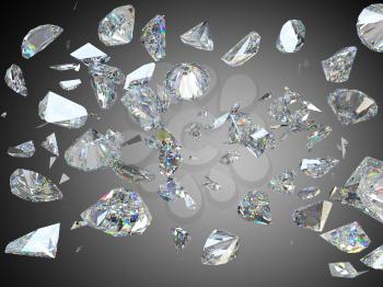 Broken and shattered large diamonds or gemstones high resolution