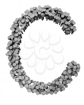 Royalty Free Clipart Image of a C Made From Hammered Nails