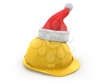 Royalty Free Clipart Image of a Hardhat With a Santa Hat