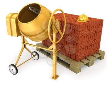 Royalty Free Clipart Image of a Cement Mixer With Bricks
