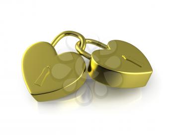 Royalty Free Clipart Image of Two Connected Heart Locks