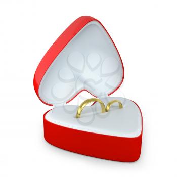 Royalty Free Clipart Image of Wedding Rings in a Heart-Shaped Box