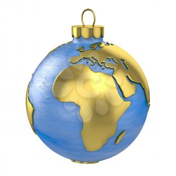 Christmas ball shaped as globe or planet isolated on white background, Africa part