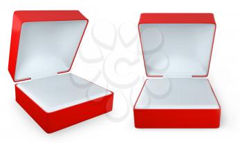 Red rectangular ring box isolated on white background,  two views