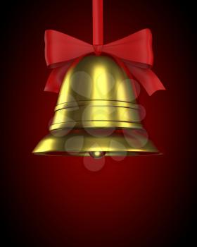 Christmas bell with red ribbon on red gradient background