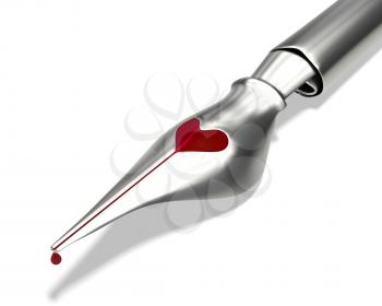 Metal ink pen nib with a heart shaped hole closeup  isolated on white background