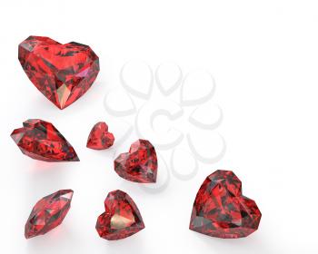 Few heart cut rubies, isolated on white background