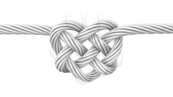 White heart shaped knot, isolated on white background