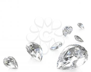 Few pear cut diamonds, isolated on white background