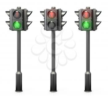Set of pedestrian traffic lights, isolated on white background