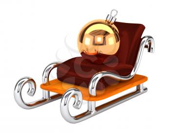 Santa's sleigh with a Christmas toy isolated on white background. The concept festive gift delivery. 3d illustration.