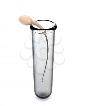 The sperm in a glass tube isolated on a white background. Concept of successful in vitro fertilization. IVF. 3d illustration.