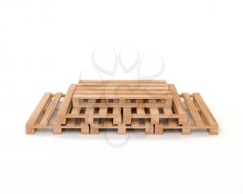 A set of wooden pallets for transportation and storage of cargo / goods isolated on white background. 3d illustration.