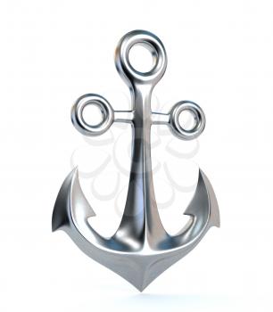 Chrome anchor, isolated on a white background. 3d illustration.